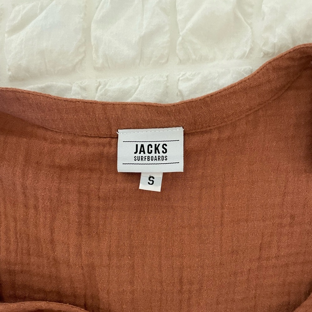 Jacks Surf Board Gauze Rust Button-Up Romper - image 4
